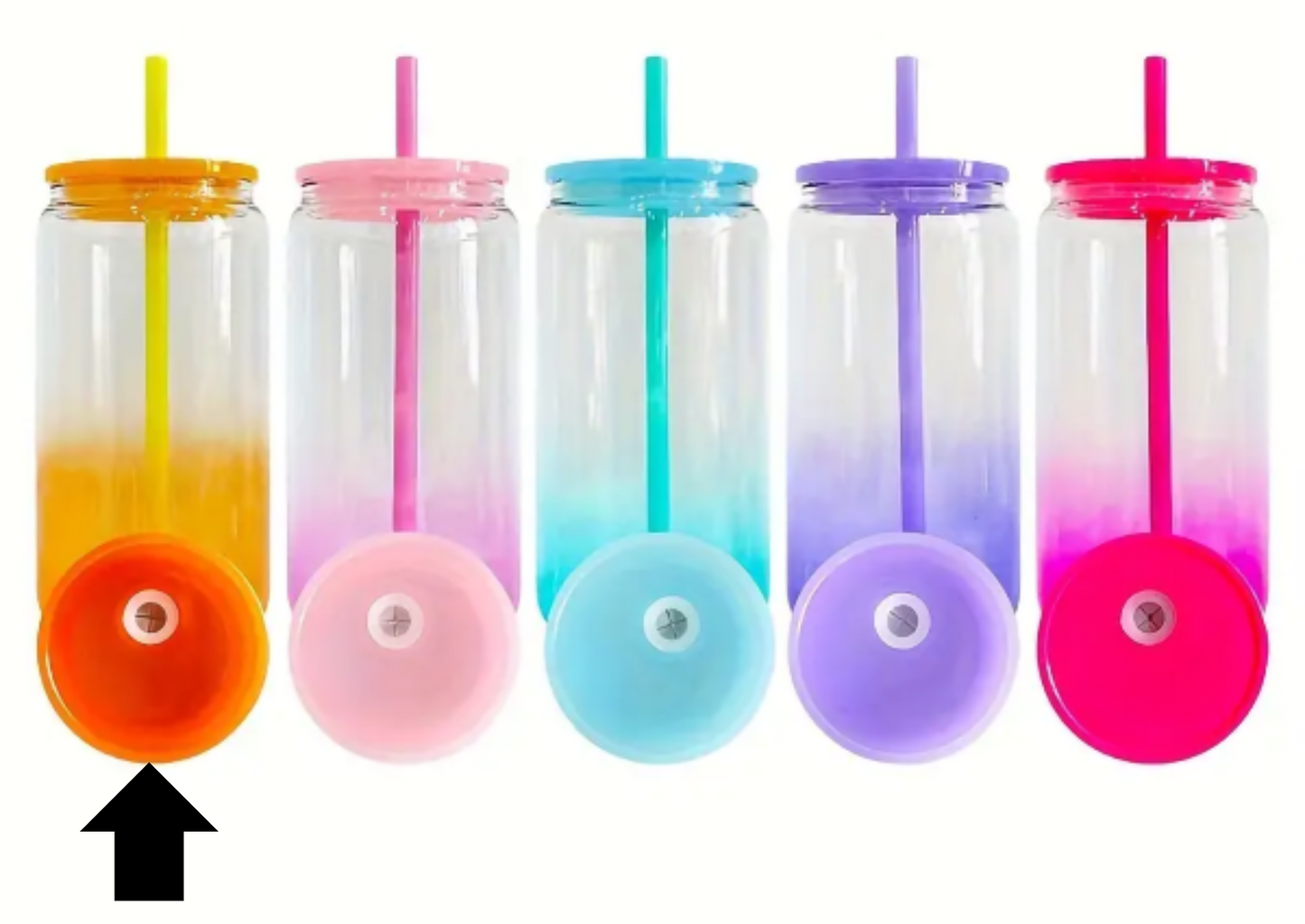 16oz Ombre Sublimation UVDTF Vinyl Glass Mug with Matching Lid and Straw