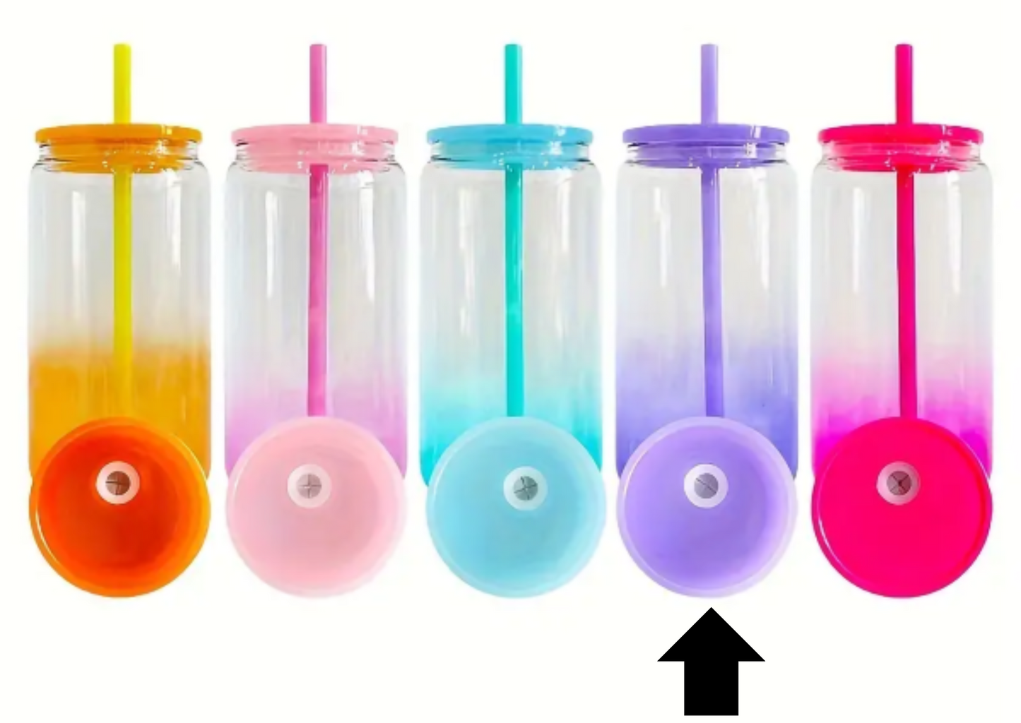 16oz Ombre Sublimation UVDTF Vinyl Glass Mug with Matching Lid and Straw