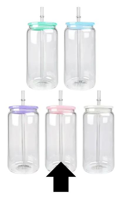 16oz Clear Glass Beer Can with Colorful Lid and Straw