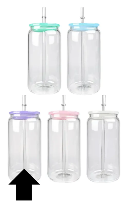 16oz Clear Glass Beer Can with Colorful Lid and Straw