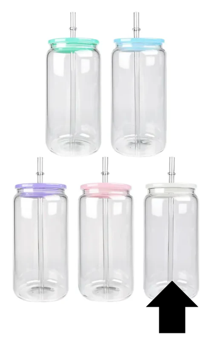 16oz Clear Glass Beer Can with Colorful Lid and Straw