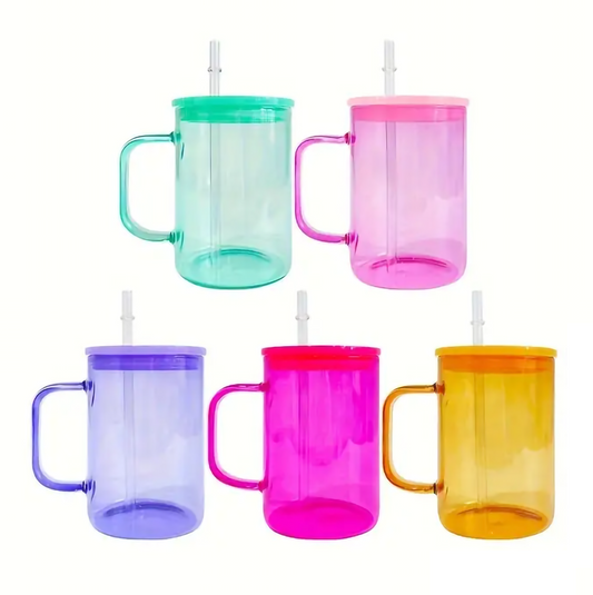 17oz Sublimation UVDTF Vinyl Jelly Glass Coffee Mug with Lid and Straw