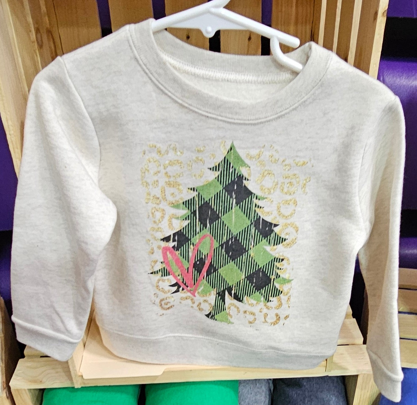 Plaid Christmas Tree Crewneck Toddler Sweatshirt