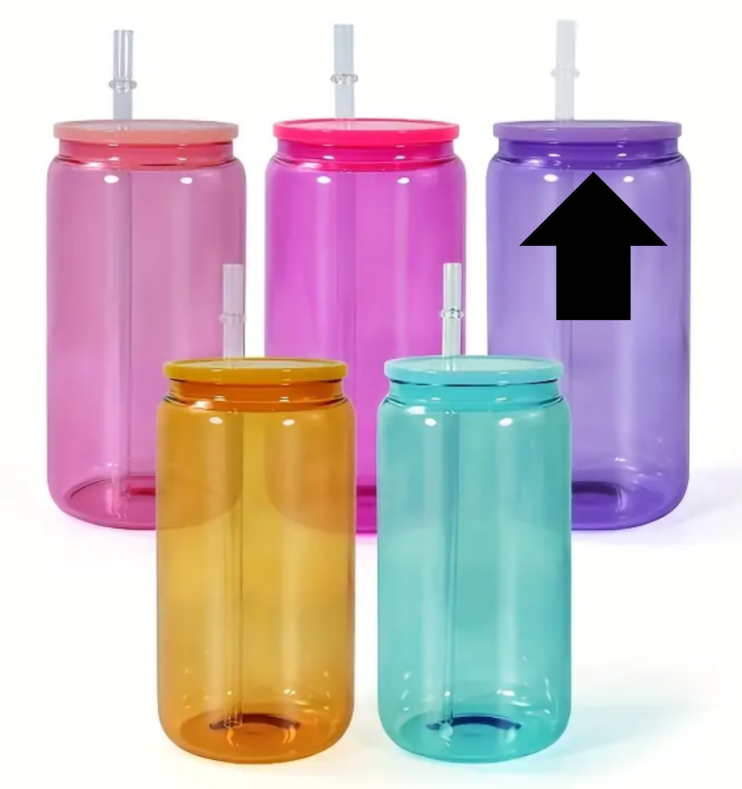 16oz Sublimation UVDTF Vinyl Jelly Glass Can With Colorful Lid and Straw