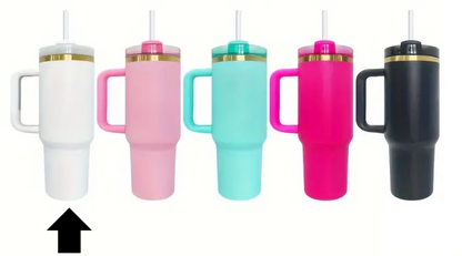 40oz Gold Plated Stainless Steel Double Wall Vacuum Insulated Tumbler with Handle Lid and Straw