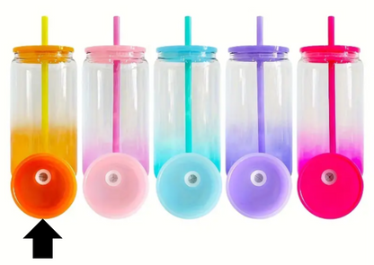 16oz Ombre Sublimation UVDTF Vinyl Glass Mug with Matching Lid and Straw