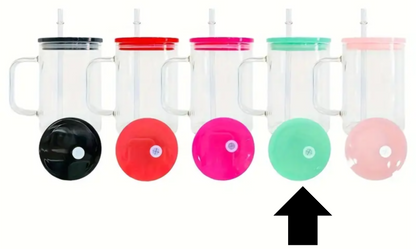 17oz Sublimation UVDTF Vinyl Clear Glass Coffee Mug with Colorful PP Lid and Straw