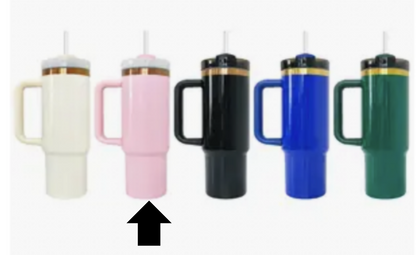 30oz Glossy Gold or Copper Plated Stainless Steel Double Wall Vacuum Insulated Tumbler with Handle, Lid, and Straw