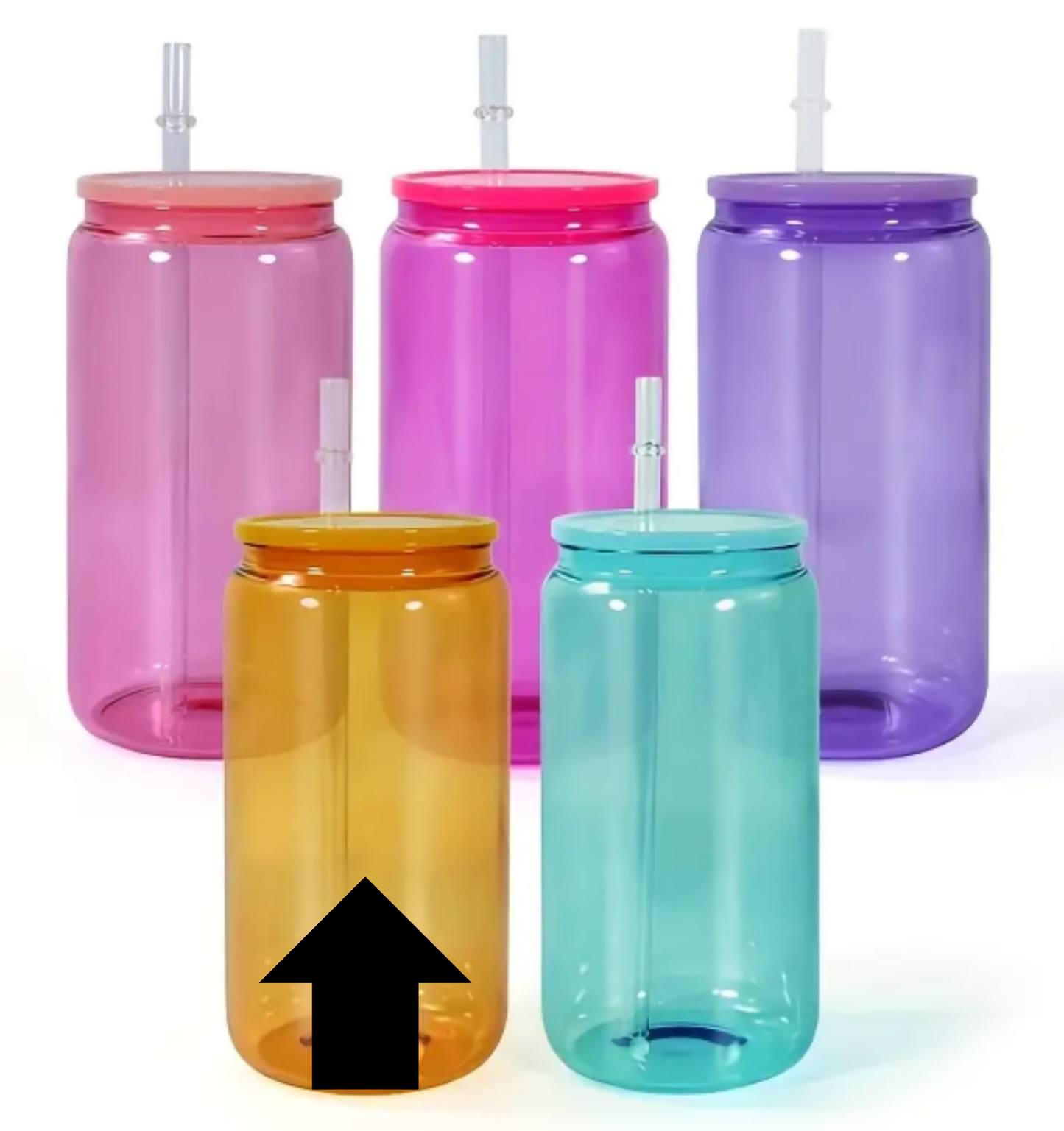 16oz Sublimation UVDTF Vinyl Jelly Glass Can With Colorful Lid and Straw