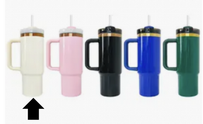 30oz Glossy Gold or Copper Plated Stainless Steel Double Wall Vacuum Insulated Tumbler with Handle, Lid, and Straw