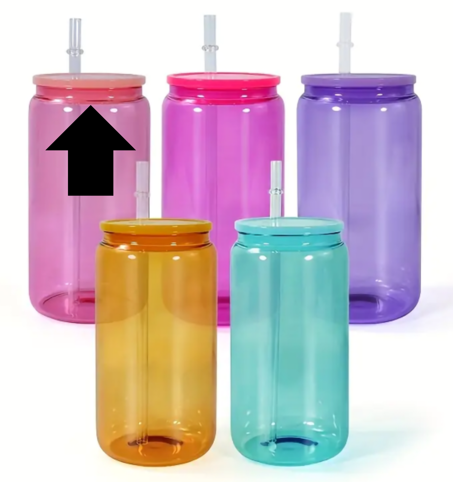 16oz Sublimation UVDTF Vinyl Jelly Glass Can With Colorful Lid and Straw