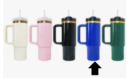 30oz Glossy Gold or Copper Plated Stainless Steel Double Wall Vacuum Insulated Tumbler with Handle, Lid, and Straw