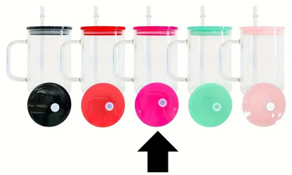 17oz Sublimation UVDTF Vinyl Clear Glass Coffee Mug with Colorful PP Lid and Straw