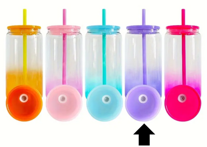 16oz Ombre Sublimation UVDTF Vinyl Glass Mug with Matching Lid and Straw