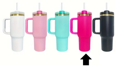 40oz Gold Plated Stainless Steel Double Wall Vacuum Insulated Tumbler with Handle Lid and Straw