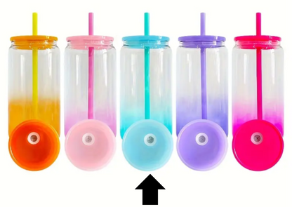 16oz Ombre Sublimation UVDTF Vinyl Glass Mug with Matching Lid and Straw