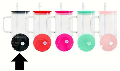 17oz Sublimation UVDTF Vinyl Clear Glass Coffee Mug with Colorful PP Lid and Straw