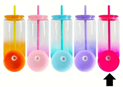 16oz Ombre Sublimation UVDTF Vinyl Glass Mug with Matching Lid and Straw