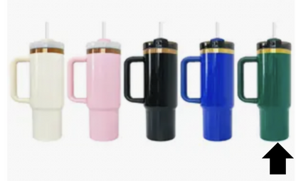 30oz Glossy Gold or Copper Plated Stainless Steel Double Wall Vacuum Insulated Tumbler with Handle, Lid, and Straw