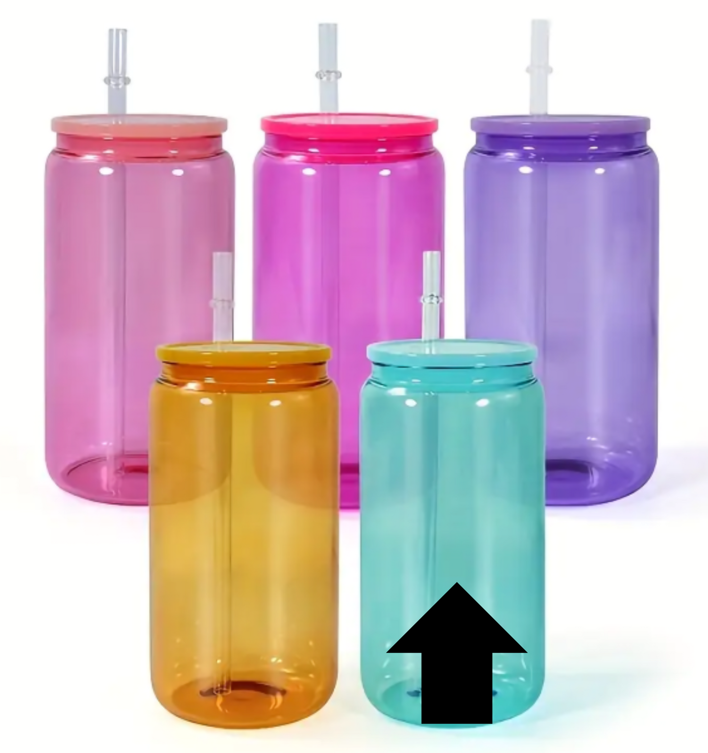 16oz Sublimation UVDTF Vinyl Jelly Glass Can With Colorful Lid and Straw