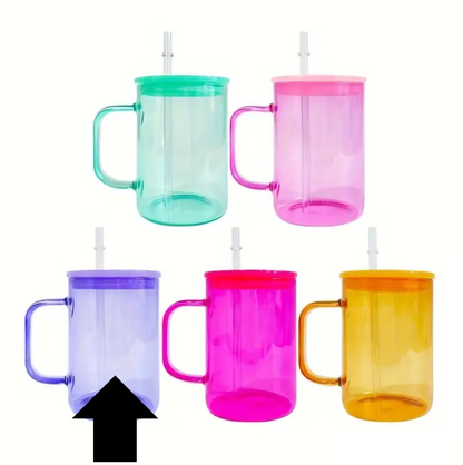 17oz Sublimation UVDTF Vinyl Jelly Glass Coffee Mug with Lid and Straw