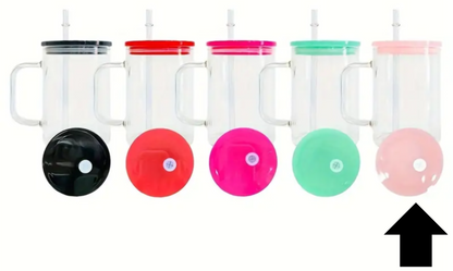 17oz Sublimation UVDTF Vinyl Clear Glass Coffee Mug with Colorful PP Lid and Straw