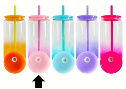 16oz Ombre Sublimation UVDTF Vinyl Glass Mug with Matching Lid and Straw