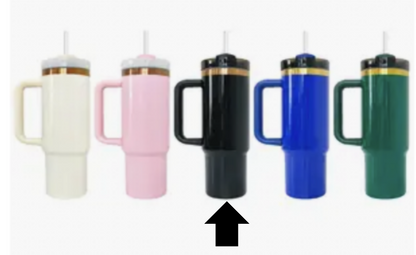 30oz Glossy Gold or Copper Plated Stainless Steel Double Wall Vacuum Insulated Tumbler with Handle, Lid, and Straw