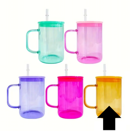 17oz Sublimation UVDTF Vinyl Jelly Glass Coffee Mug with Lid and Straw
